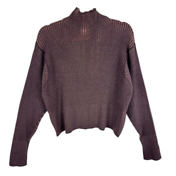 Varley Brown Hagen Ribbed Knit Long Sleeve Cropped Pullover Sweater Size XL - Picture 2 of 6
